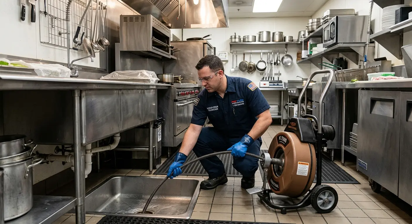 Commercial drain cleaning service in a restaurant kitchen in Shillington